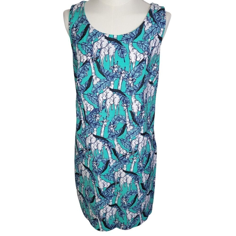 Talbots Petites Aqua Sleeveless Giraffe & Leaves Print Sheath Dress 12P